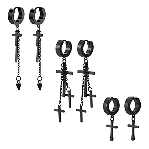 OIDEA 6PCS Pendientes Hombre Mujer Acero Inoxidable Colgante Cruz Arete Hipoalergénico Juego Joya Chulo Regalo Pareja San Valentín