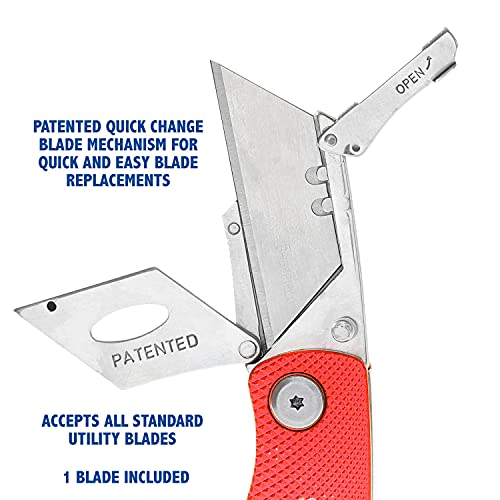 Image of Sheffield Folding Utility Knife, Accepts Standard Utility Knife Blades, Box Cutter Aluminum Handle, Razor Blades Included, For Home, Office, Trades, and Warehouse