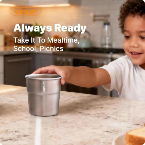 VINUR Stainless Steel Cups-Kids Stackable Metal Drinking Glasses 8 Pcs by VINUR - Used condition - Image 7