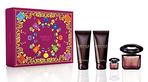 Versace Crystal Noir 4 Piece Gift Set for Women (3.0 Ounce Eau De Toilette Spray + 3.4 Ounce Body Lotion + 3.4 Ounce Shower Gel + 0.16 Ounce Eau De Parfum Spray)