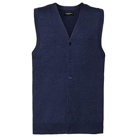 Russell Collection Mens V-Neck Sleeveless Knitted Cardigan (M) (Denim Marl) Cover