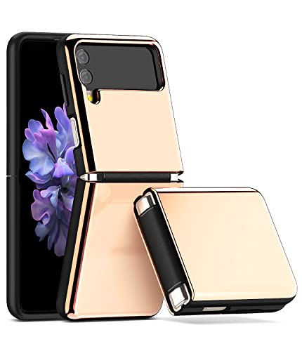 Goospery Luster Case Compatible With Galaxy Z Flip 3 With Hinge Coverage, Dual Layered One-Piece Construction Luxurious Glossy Finish Tpu Bumper & Hard Pc Back Cover (Champagne Gold) #TOP14