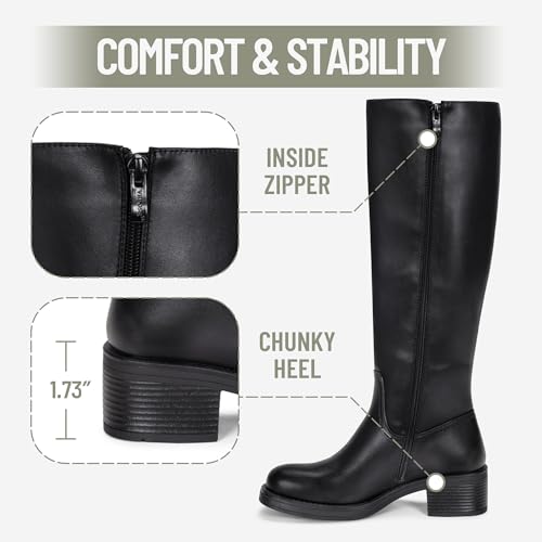 Image of Vepose Women's Tall Knee High Boots 9565 Dress Chunky Low Heel Fashion Square Toe with Side Zipper Fall Leather Long Boot