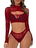 tailleur rouge foncÃ Sexy fishnet Underwear set, 90% nylon 10% spandex