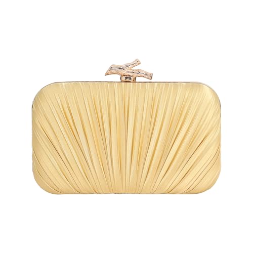 Image of Gold Clutch Purses for Women, Branch Clasp Pleated Evening Bag, Wedding Handbag for Prom, Cocktail & Formal Events