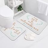 FALOME Tapis de Bain et Contour en Microfibre 100%,Mots calligraphiques d'aventure Antlers et flèche sur Fond pointillé Grunge Seafoam,Antidérapant Absorbants Lavable Tapis de Bain et Contour WC
