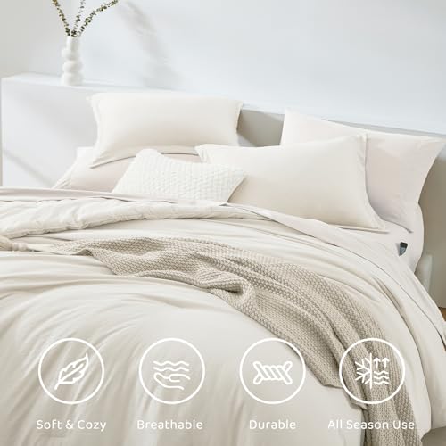 Image of Queen Comforter Set-7 Pieces Soft Prewashed Bed in a Bag Queen Bedding Sets | All Season Comforter with Sheets, Pillow Shams & Pillowcases, White