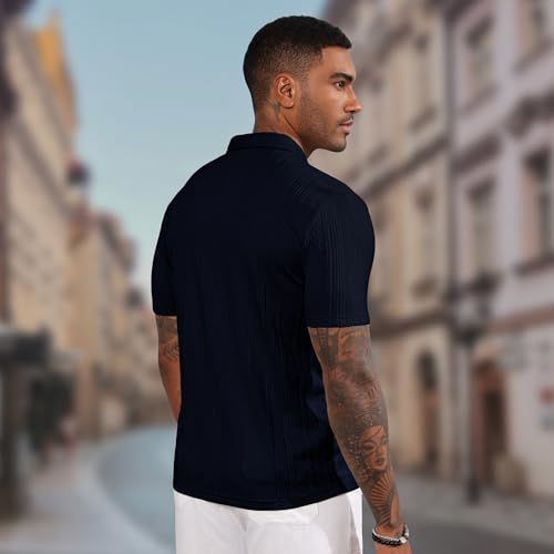 LOGEEYAR Mens Knit Polo Shirts Short Sleeve Regular Fit Textured Polo T-Shirts Summer Casual Collared Golf Shirts3