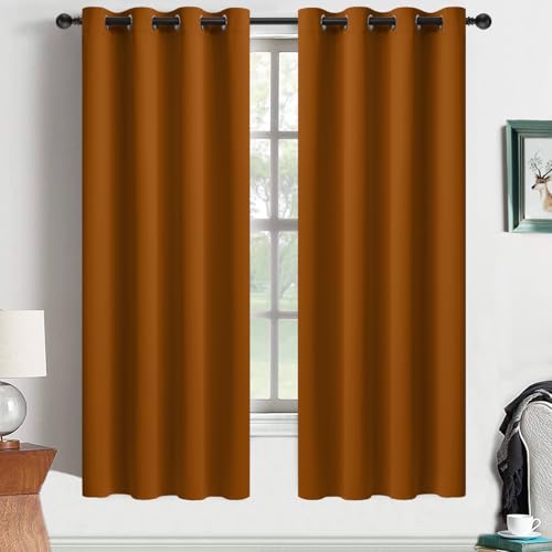 Yakamok Burnt Orange Blackout Curtains 63 Inches Length with Grommet Orange Room Darkening Thermal Insulated Curtain Set of 2 Panels for Bedroom Living Room, 52W x 63L, 2 Drapes