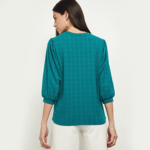 Image of Max Women Checked Round Neck Regular Fit Top