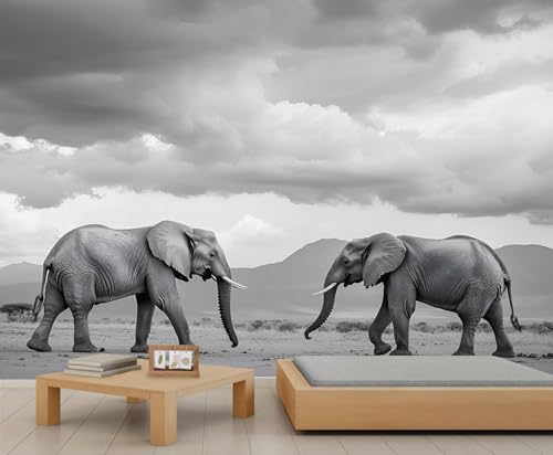 HYGIUID - Papel pintado con diseño de elefante africano, paisaje natural, decoración de animales, para habitación de bebé, dormitorio, papel pintado panorámico (no autoadhesivo)
