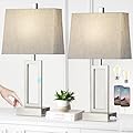 Lolikit 23.5" Touch Control Table Lamps, Metal Bedside Lamp for Bedroom Set of 2 with USB A+C Ports & AC Outlet, 3-Way Dimmable Nightstand Lamp for Living Room (LED Bulb Included)