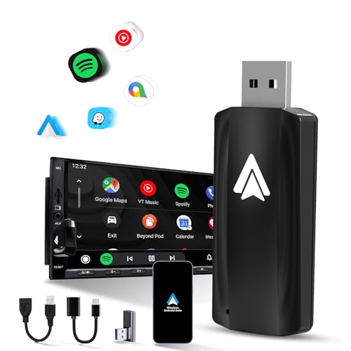 MSXTTLY Wireless Android Auto Adapter U2A-AIR 2024, Android Auto Wireless Stick für Autos mit Android Auto & Handy Android 11.0+ Wandelt Wired AA in Wireless um, unterstützt USB A/C Schwarz