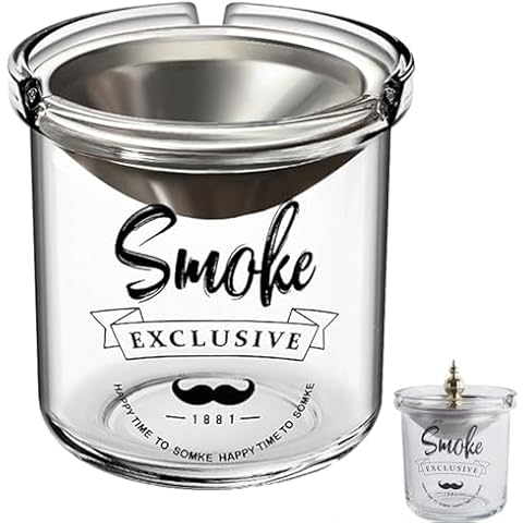 Srgeilzati Glass Ashtray for Outside Patio | Smokeless Ash Tray Outdoor/Indoor | Cigar Ashtray with Lid Cover
