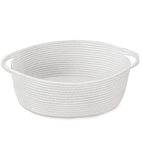 Image of Goodpick White Baby Laundry Basket with Handles, Cute Cotton Rope Baskets for Toys, Small Basket for Organizing Gifts,Snacks,Woven Storage Baskets for Bathroom, 12"x 8" x 5"