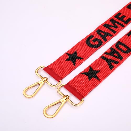 Image of Beaded Purse Strap Football Game Day Purse Strap Stadium Clear Handbag Replacement Straps Red Black Crossbody Bag Strap Football Accessories Game Day Outfits (Red Black)