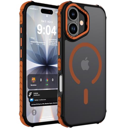 DEERLAMN Strong Magnetic Case for iPhone 17 6.3-Inch [Compatible with Magsafe][Military Grade Drop Protection] Translucent Matte Shockproof Protective Phone Cover-Frosted Orange