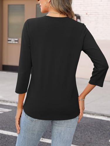 ORANDESIGNE Women's Button Down T Shirts 3/4 Sleeve V Neck Tops Casual Summer Ladies Tees2