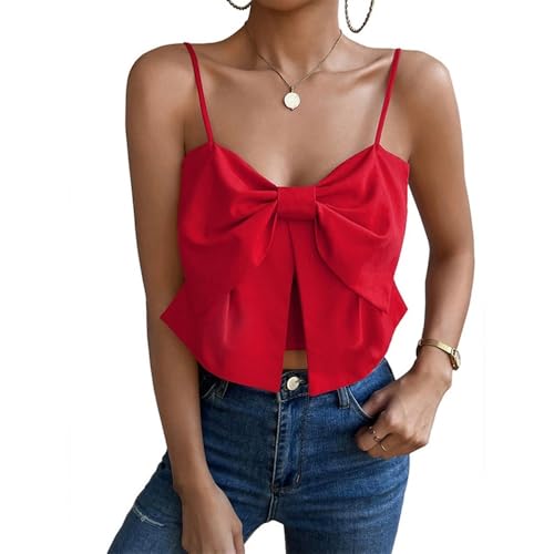 Women's Fashionable Casual Camisole Vest Sexy Square Neck Bow Decoration Sleeveless Camisole Top