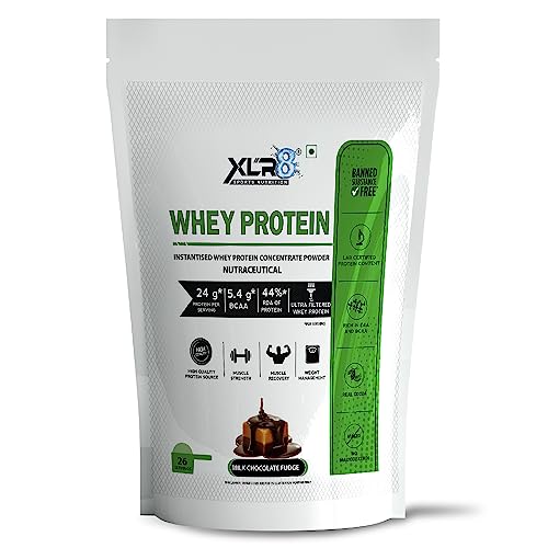 Image of XLR8 Whey Protein Powder with 24 g Protein Content & 5.4 g BCAA (907 g (Pack of 1), Milk Chocolate Fudge)