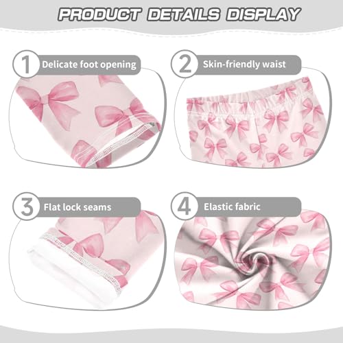 Watercolor Pink Bows Girls Leggings Soft Comfortable Athletic Leggings Dancing Pants for 4-10 Years3
