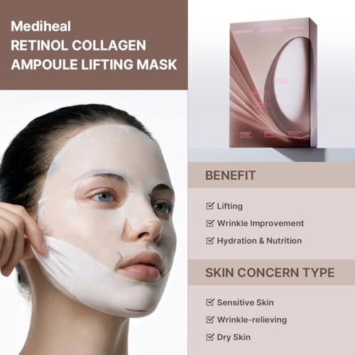 Image of MEDIHEAL Retinol Collagen Ampoule Lifting Mask (10 Counts) forV Line Mask, Anti-Aging - Helps Reduce Fine Lines & Wrinkles, and Smoothens Skin