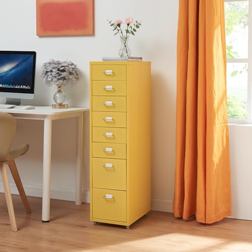 [en.casa] Caisson de Bureau à 8 Tiroirs Meuble de Rangement Roulant Organisateur pour Documents Dossiers avec Porte-Étiquettes Fournitures de Bureau Robuste...