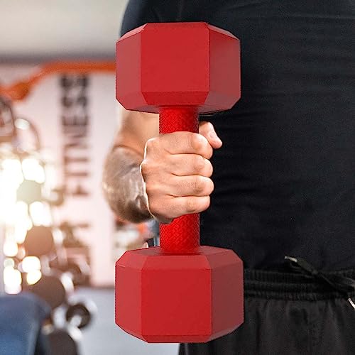 Image of De Jure Fitness PVC Hex Dumbbells Pair for Strength Training & Home Gym Workout | Anti-Slip Encased Coating, Full Body Fitness, 2kg Pair, Red