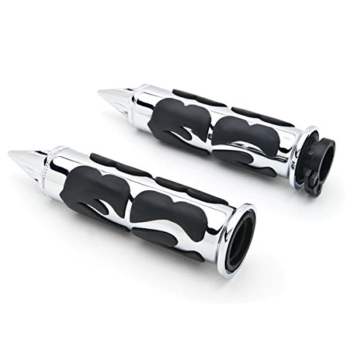 Krator HG007 (Chrome Billet Hand Grips Black Flame Set Stilleto End Fits 1\" Handlebars Bar)