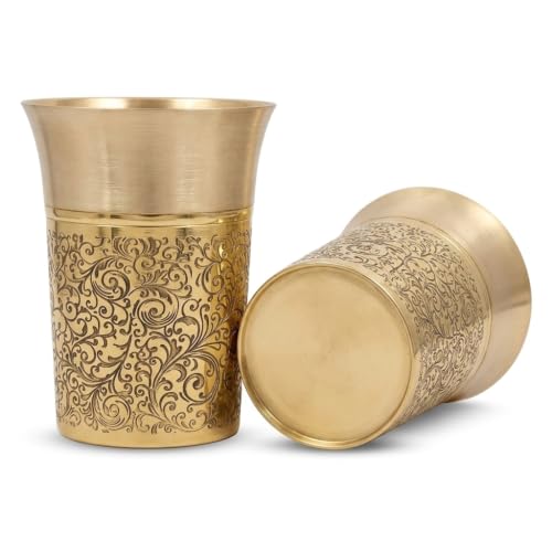 Image of Copper-Master Pure Brass Heritage Pari Engraved Water Tumblers (2, Heritage Pari)