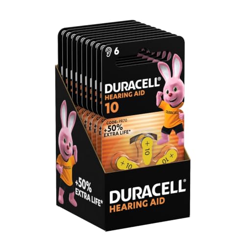 Duracell size 10 Hearing Aids batteries (pack of 60) +50% Extra Life Easy Installation 100% recyclable packaging guaranteed 4 years in storage