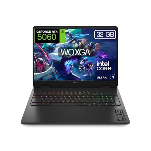HP OMEN Slim - Ordenador portátil Gaming 16' 2.5K WQXGA (Intel Ultra 7-255H, 32GB RAM, 1TB SSD, NVIDIA RTX 5060, Windows 11 Home) Teclado QWERTY Español - Negro