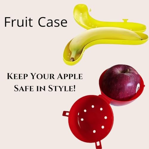 Image of Plastoware Apple & Banana Case Combo, Fruit Storage Holder Cover Box Set of 2 Durable Plastic Case for School, Office, Gym and Picnic Gift for Kids and Fruit Lovers, Assorted