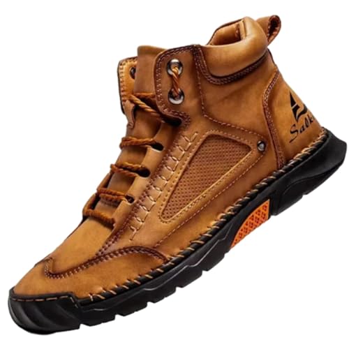 Sawbehind Mens Shoes, Men's Orthopedic Comfortable Handmade Leather Boots Wide, Outdoor Waterproof, Arch Support (Brown, Adult, Men, 9.5, Numeric, US Footwear Size System, Medium)