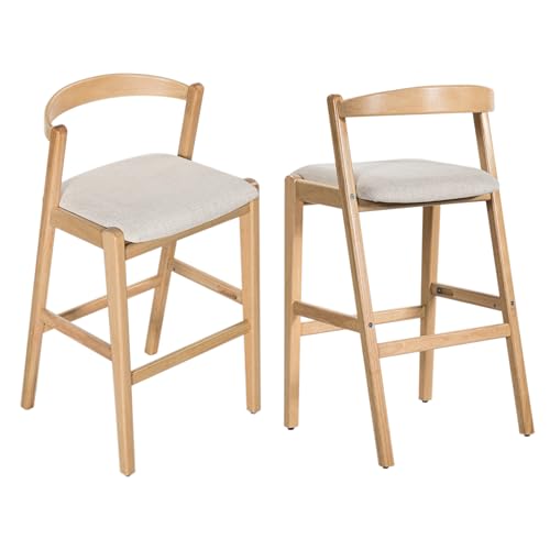 Christopher Knight Home MATA Butaco de Madera Rubberwood Juego de 2, Butaco Tapizado en Tela Beige, Silla de Altura de Mostrador para Isla de Cocina con Reposapiés, Natural + Beige miniatura 7