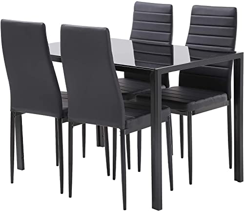Her Majesty Modern Leisure Rectangular Table and Chair for 4 Dining Table Set Dining Room Table Set Dinette Sets for Small Spaces Dinning Table with Chairs Set Kitchen Dining Table Set, Black (HB145)