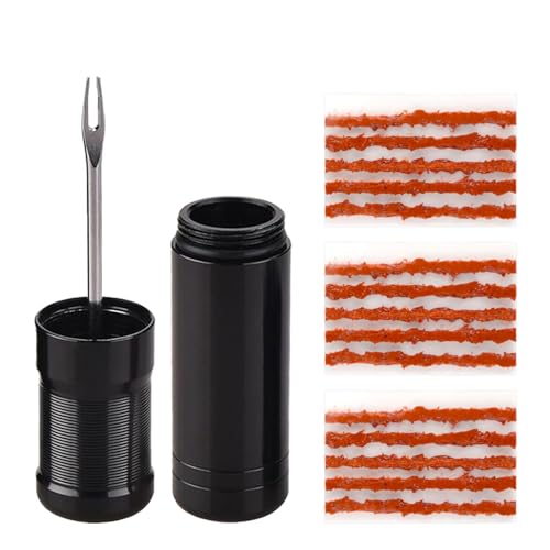Kit Repara Pinchazos para Bicicletas,Kit Repara Pinchazos Bicicleta con 20 PCS Bacon Strips Plus Insertion Tool Fork Reamer,Compacto,muy Ligero y Duradero,Apto para todo tipo de Cubiertas sin Cámara