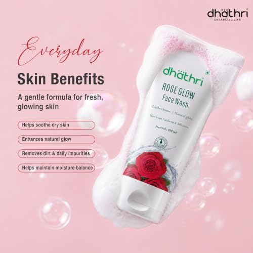 Image of Dhathri Rose Glow Face Wash | Gentle Daily Cleanser for Natural Glow | Removes Dirt, Oil & Impurities | Paraben & Silicone Free | Soap-Free Formula | 100 ml