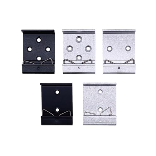 JWBSTUIW 1pcs 35mm C Shape DIN Buckle Simple Fixing Rack with mounting Holes Guide Rail Buckle Aluminum Alloy Slideway Clasp Bracket(4 Holes Black)