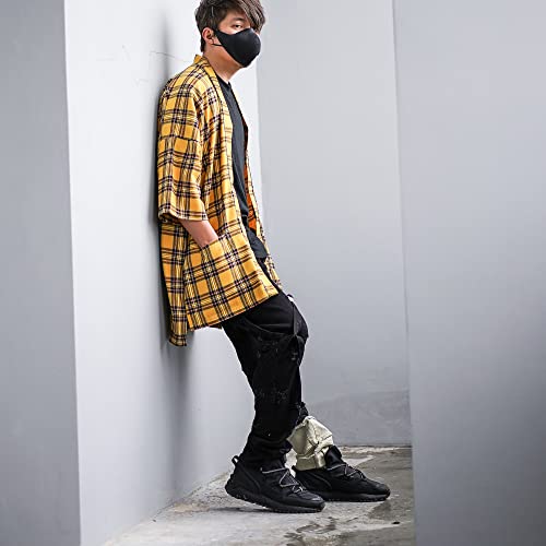 Men's Plaid Noragi Jacket Flannel Kimono Cardigan Oversized Haori Japan Yukata3