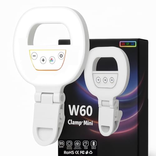 Image of RGB W60 Mini Selfie Ring Light with Clip Portable LED Fill Light for Phone, Laptop & Camera, 3 Light Modes + RGB Effect, USB Rechargeable for Makeup, Live, Video & Photography