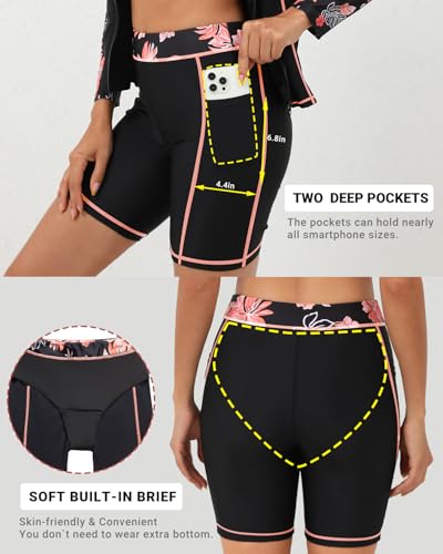 Daci Women 3 Piece Rash Guard - 3PC Long Sleeve Zip up Swim Shirt Sports Bra Modest Swimsuit with Shorts4