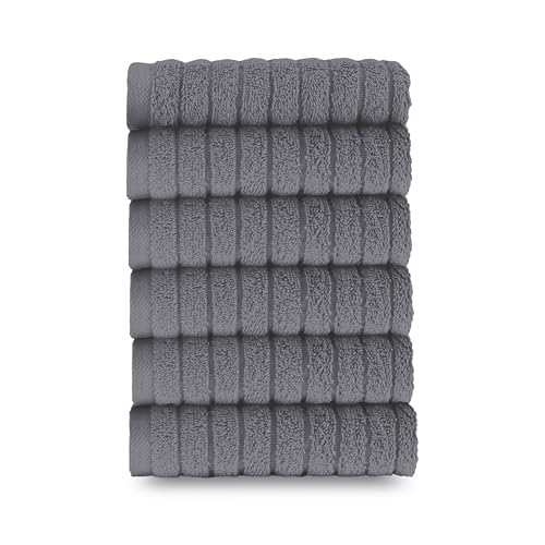 Image of Elegant Comfort 100% Turkish Cotton Corduroy Ribbed Luxury Washcloths 6 Pack Soft 13 x 13 Inch - Higly Absorbent, Durable, Quick Dry, Spa Premium Hotel Quality for Bathroom or Travel, Gray