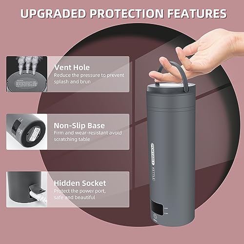 Image of Travel Electric Kettle Portable Small Mini Tea Coffee Kettle Water Boiler, Water Heater with 4 Temperature Control,304 Stainless Steel with Auto Shut-Off & Boil Dry Protection, BPA-Free (Grey)