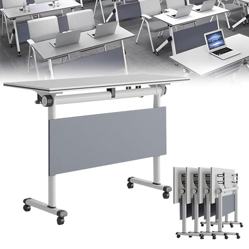 Meedlopia Mesa de conferencias Moderna con Ruedas Blancas, Escritorio Cuadrado móvil para computadora, Ideal para Salas de Juntas y seminarios.