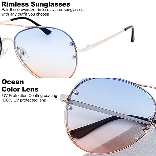 The Fresh Oversize Rimless Ocean Color Lens Aviator Sunglasses Gift Box3