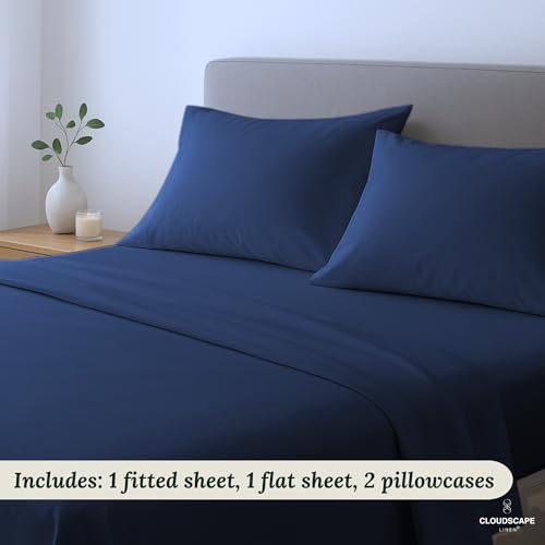 Cloud Scape Linen 100% Egyptian Cotton 4 Pcs California King Sheet Set, 1000 Thread Count,Hotel Quality, Silky Soft, Breathable, Durable, Deep Pockets up to 17, Dark Denim