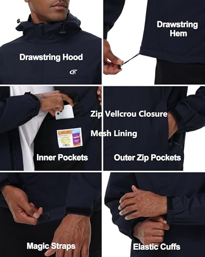 Image of YuKaiChen Mens Rain Jacket Waterproof Hooded Windbreaker Jacket Lightweight Outdoor Hiking Shell Coat