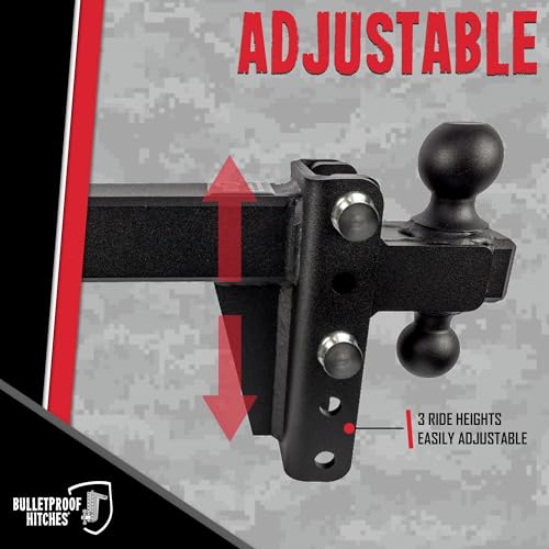 Image of BulletProof Hitches - 2.5 inch Adjustable Heavy Duty Trailer Hitch (22,000 lb. Rating) - 4 inch Drop /Rise Trailer Hitch with 2 inch & 2-5 /16 inch Dual Ball - Powder Coat, Solid Steel, Corrosion-Resistant