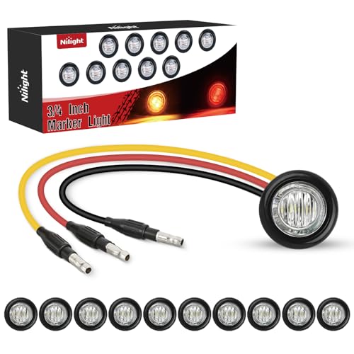 Image of Nilight 3 /4 Inch Dual Color Marker Light Amber Turn Red Clearance Lights | 10PCS Auxiliary Side Lamp w /3 Pin Plug IP68 Waterproof Fits Trailers Trucks Campers RVs ATVs UTVs